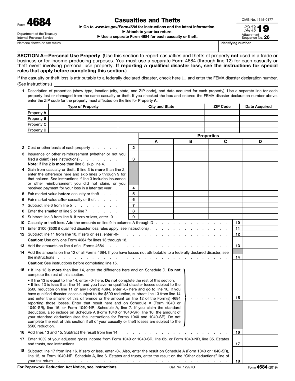 IRS Form 4684 - 2019 - Fill Out, Sign Online and Download Fillable PDF ...