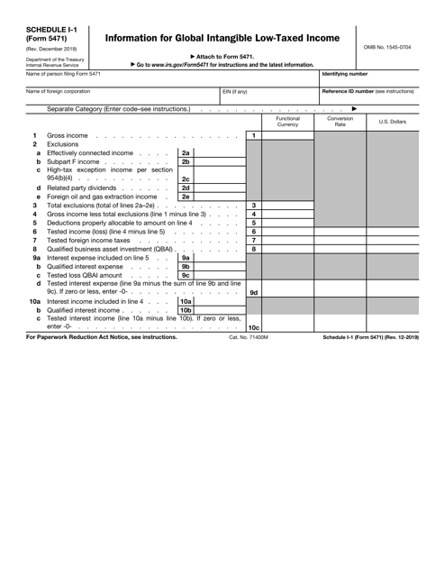 IRS Form 5471 Schedule I-1  Printable Pdf