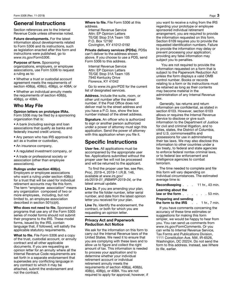 IRS Form 5306 Application for Approval of Prototype or Employer Sponsored Individual Retirement Arrangement (Ira), Page 3
