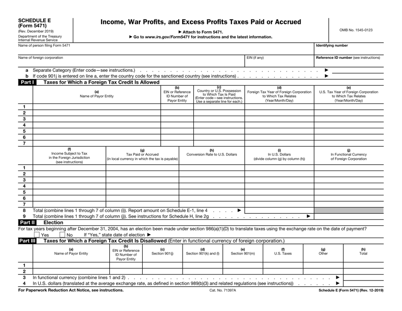 IRS Form 5471 Schedule E  Printable Pdf