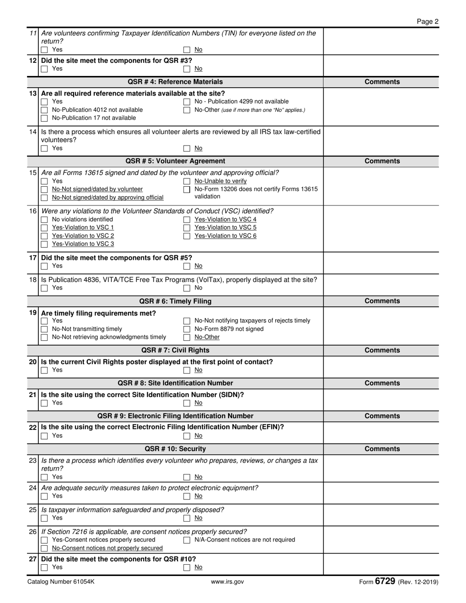 IRS Form 6729 Qss Site Review Sheet, Page 2