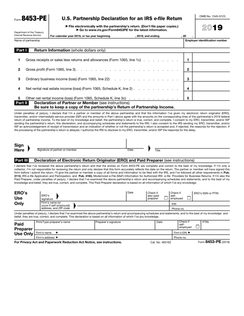 IRS Form 8453-PE 2019 Printable Pdf