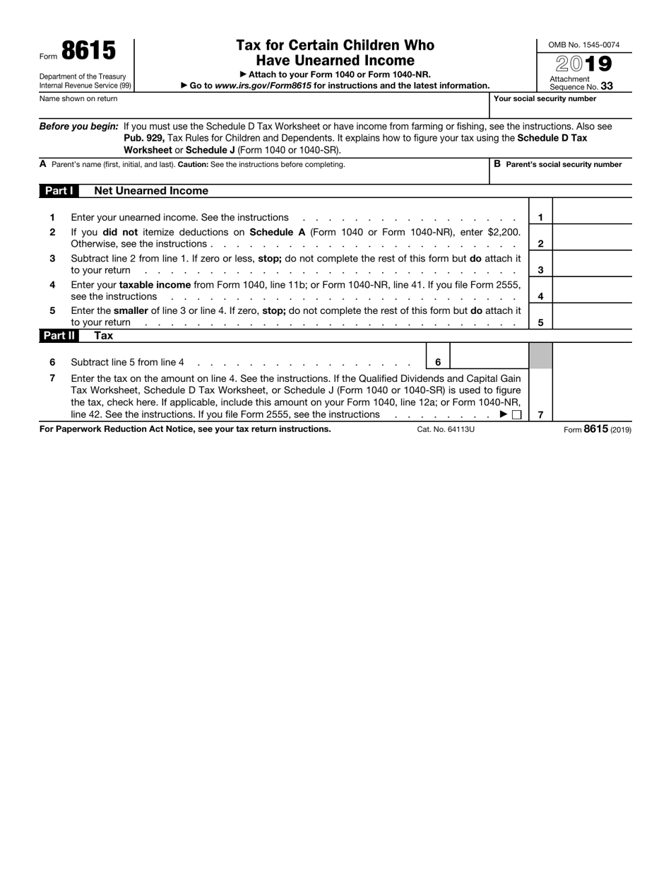 IRS Form 8615 Tax for Certain Children Who Have Unearned Income, Page 1