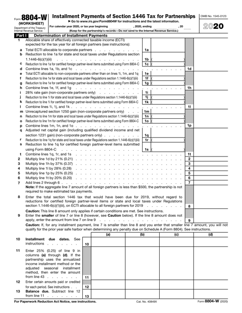 IRS Form 8804-W 2020 Printable Pdf