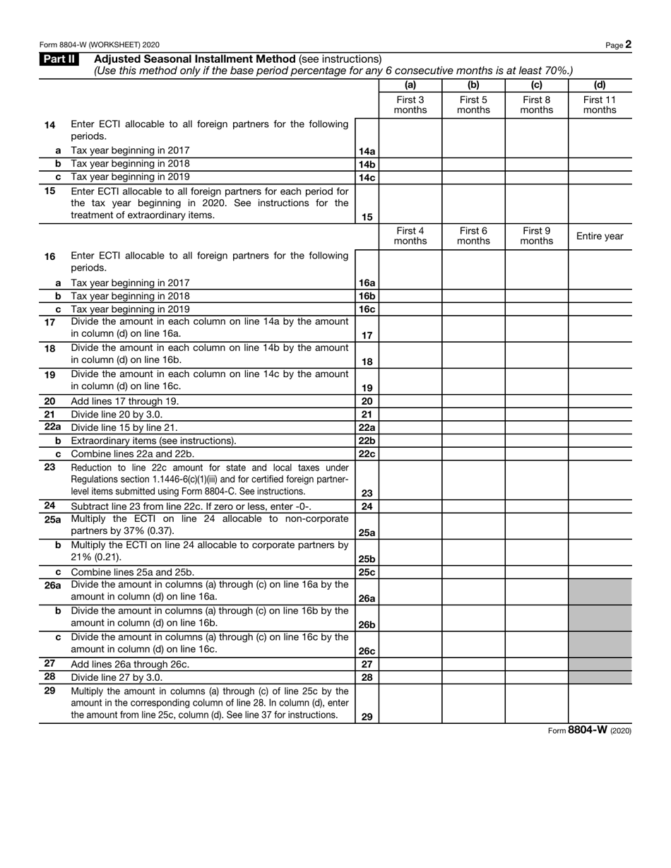 IRS Form 8804-W Installment Payments of Section 1446 Tax for Partnerships, Page 2
