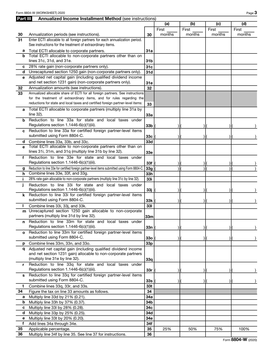 IRS Form 8804-W Installment Payments of Section 1446 Tax for Partnerships, Page 3