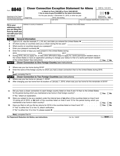IRS Form 8840 2019 Printable Pdf
