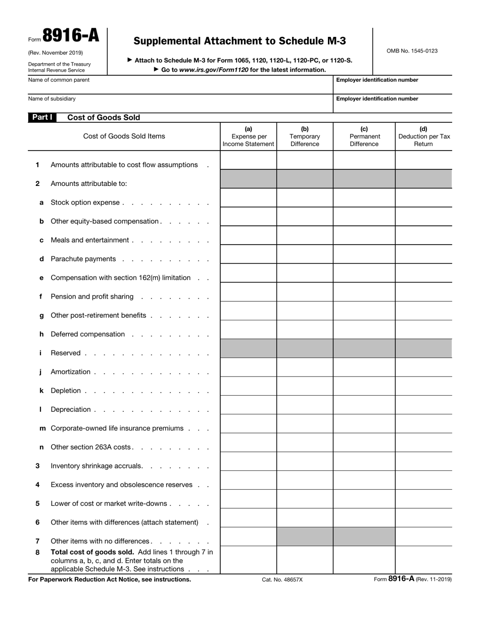 IRS Form 8916-A Supplemental Attachment to Schedule M-3 - Washington, Page 1