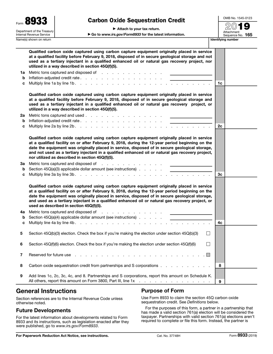 IRS Form 8933 Carbon Oxide Sequestration Credit, Page 1