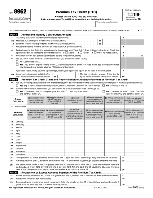 IRS Form 8962 2019 Printable Pdf
