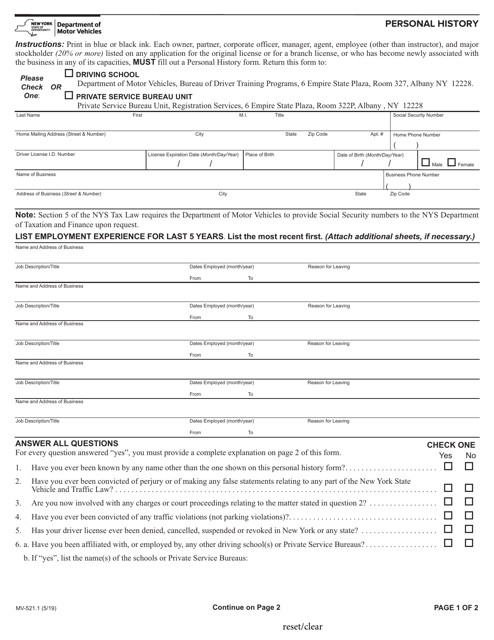 Form MV-521.1  Printable Pdf