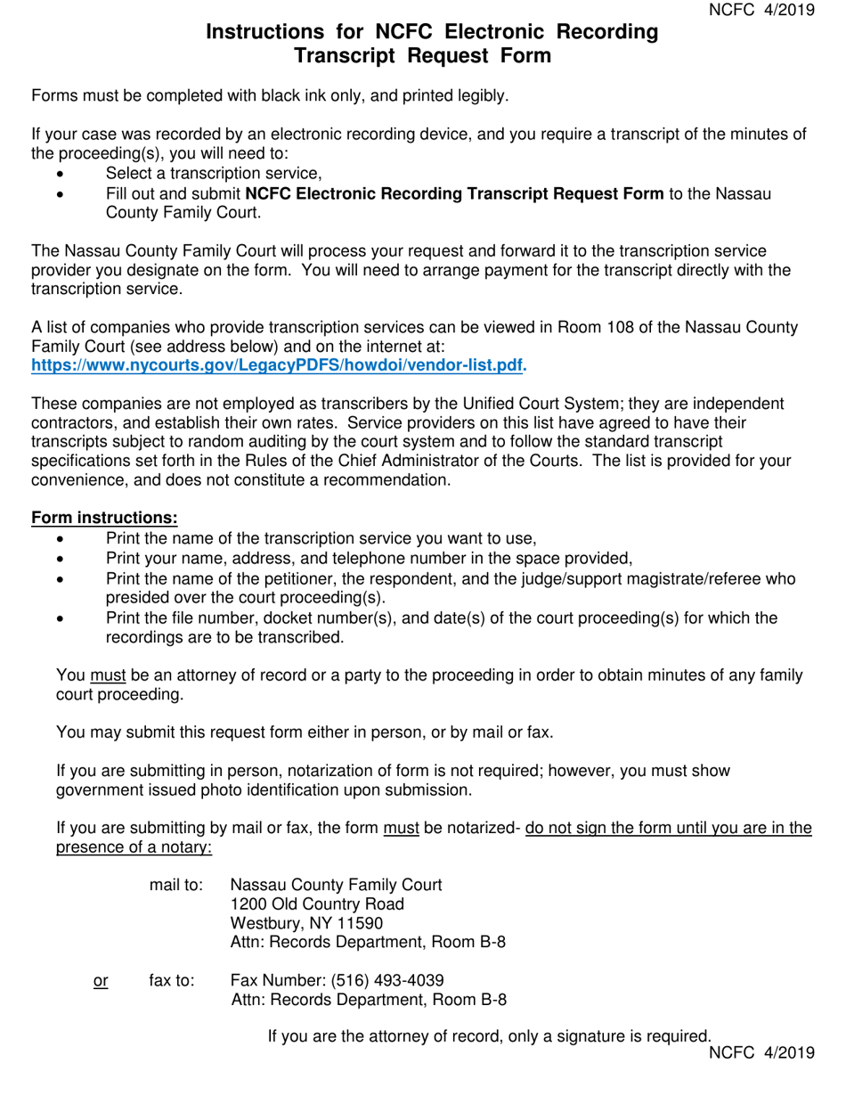 New York Ncfc Electronic Recording Transcript Request Form - Fill Out ...