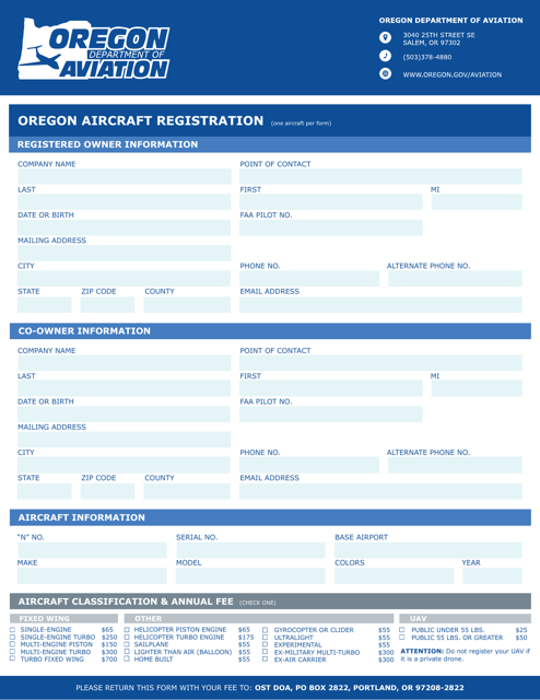 Oregon Aircraft Registration - Oregon