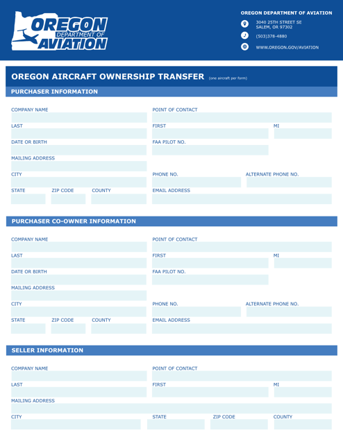 Oregon Aircraft Ownership Transfer - Oregon Download Pdf