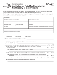 Document preview: Form RP-467 Application for Partial Tax Exemption for Real Property of Senior Citizens - New York