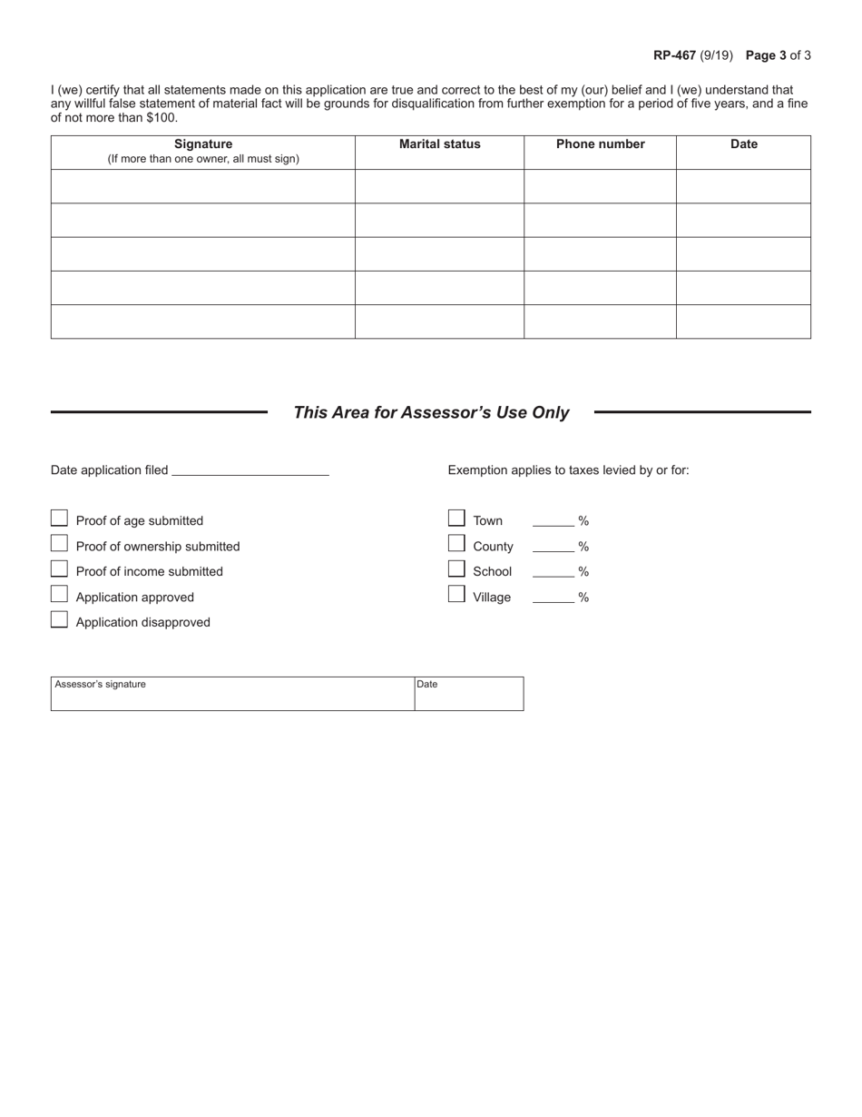 Form RP-467 Application for Partial Tax Exemption for Real Property of Senior Citizens - New York, Page 3