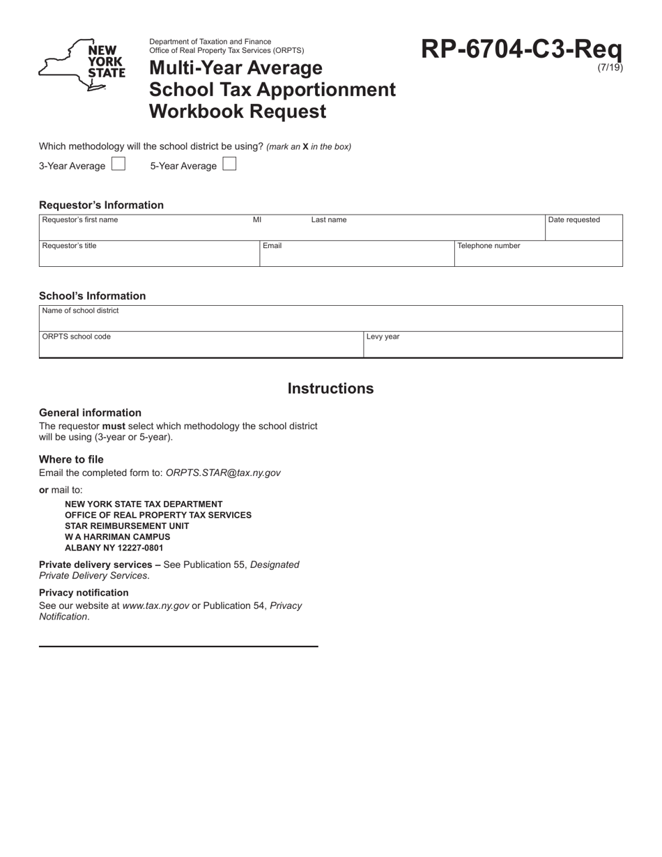 Form RP-6704-C3-REQ Multi-Year Average School Tax Apportionment Workbook Request - New York, Page 1