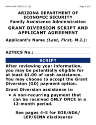 Document preview: Form FAA-1410A-LP Grant Diversion Script and Applicant Agreement (Large Print) - Arizona