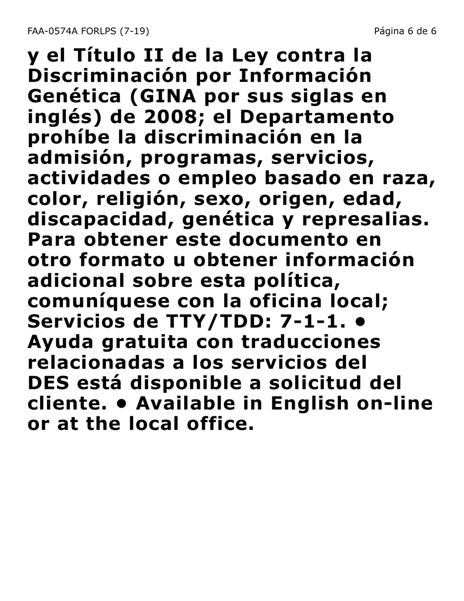 Formulario FAA-0574A-LPS Retirar O Suspender Beneficios / Solicitud De Apelacion (Letra Grande) - Arizona (Spanish), Page 6