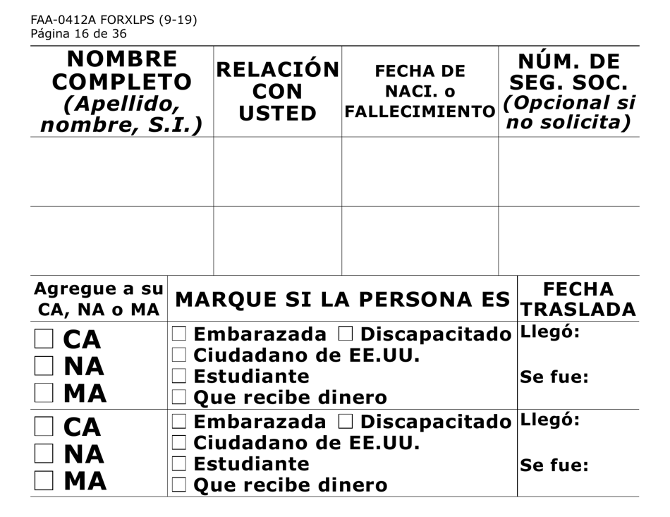 Formulario FAA-0412A-XLPS informe De Cambios (Letra Extra Grande) - Arizona (Spanish), Page 16