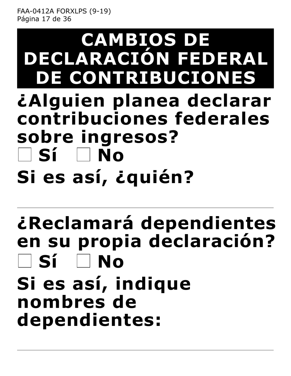 Formulario FAA-0412A-XLPS informe De Cambios (Letra Extra Grande) - Arizona (Spanish), Page 17