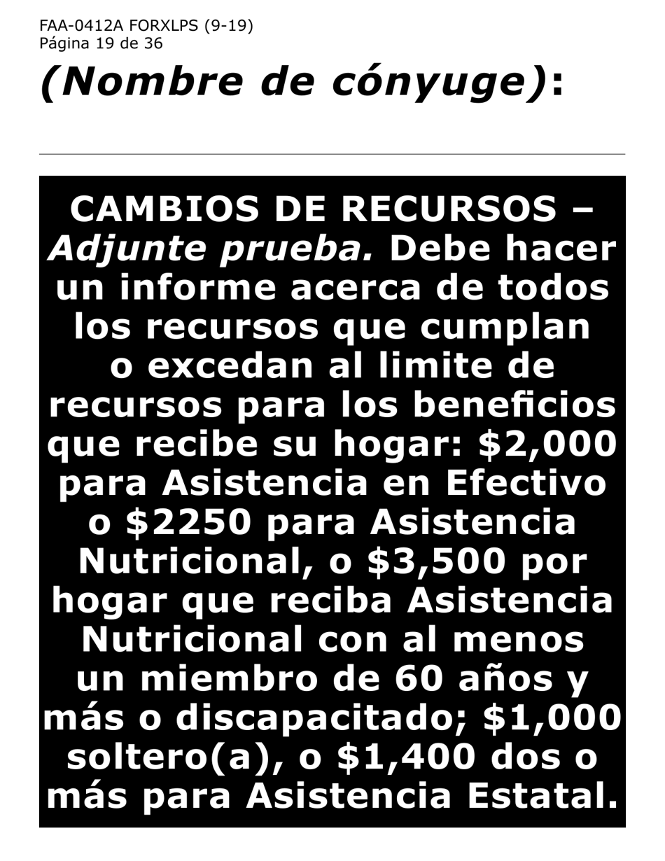 Formulario FAA-0412A-XLPS informe De Cambios (Letra Extra Grande) - Arizona (Spanish), Page 19