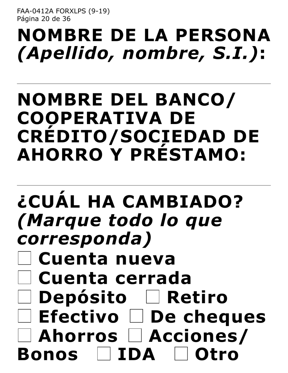 Formulario FAA-0412A-XLPS informe De Cambios (Letra Extra Grande) - Arizona (Spanish), Page 20