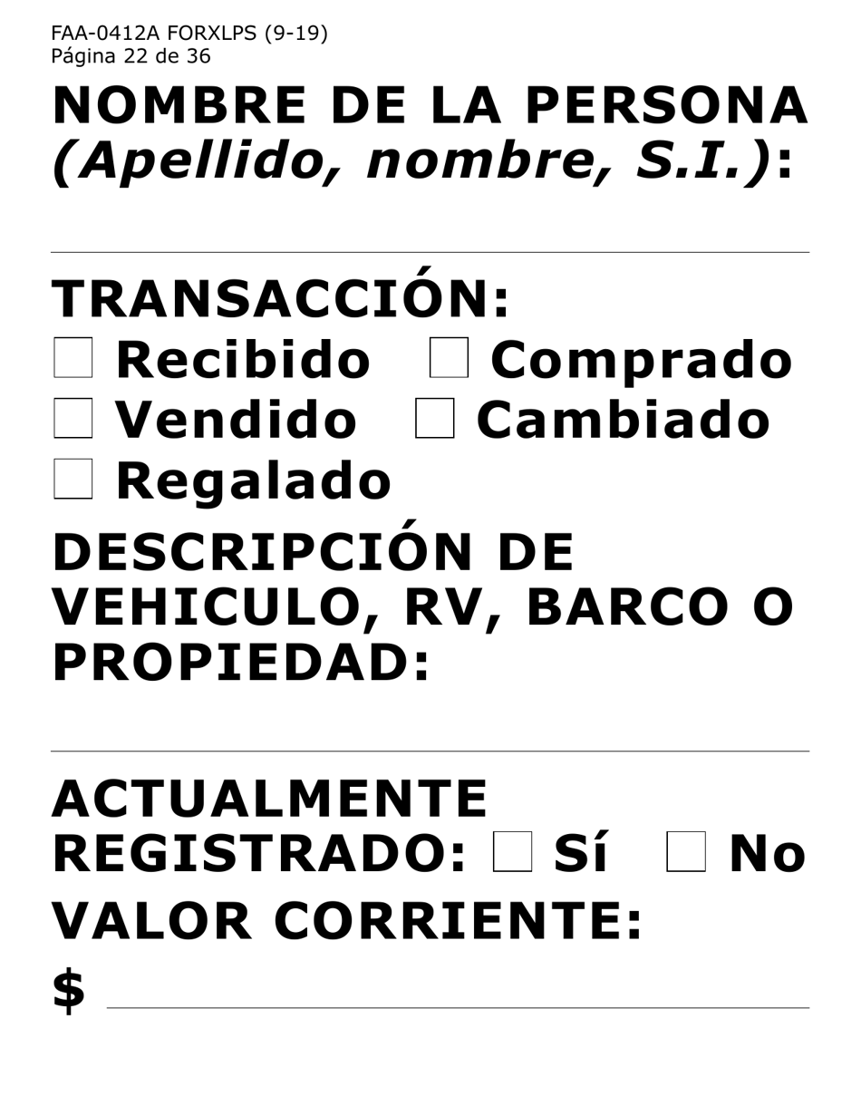 Formulario FAA-0412A-XLPS informe De Cambios (Letra Extra Grande) - Arizona (Spanish), Page 22
