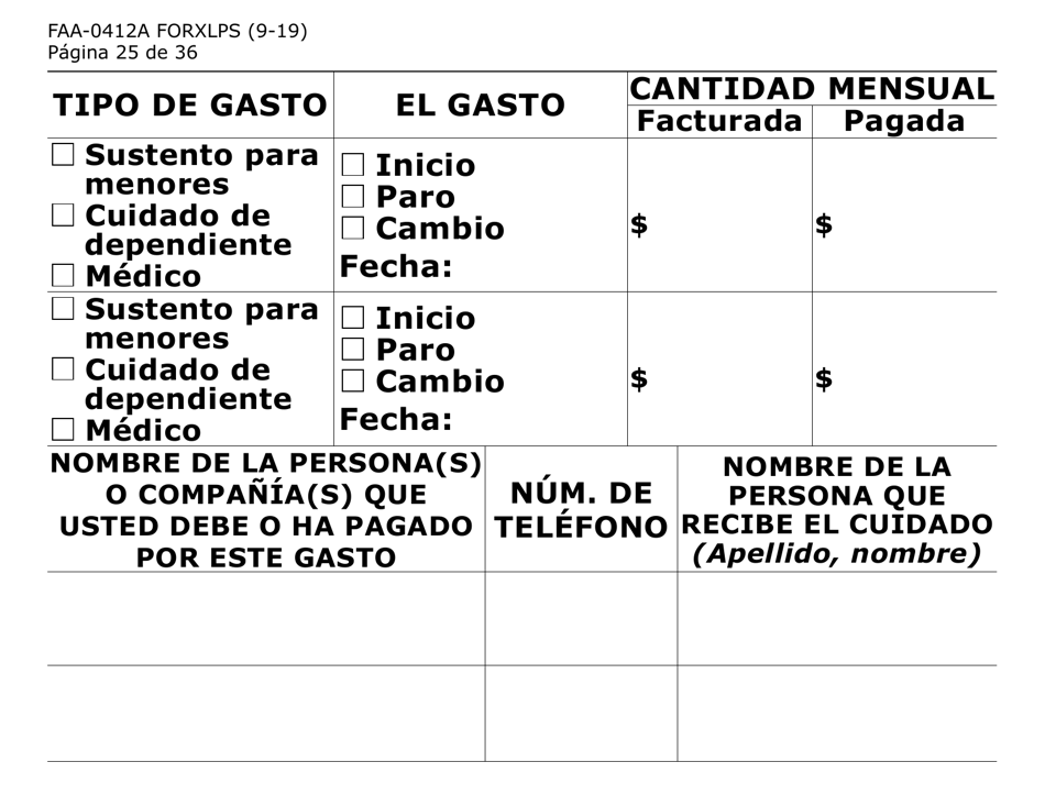 Formulario FAA-0412A-XLPS informe De Cambios (Letra Extra Grande) - Arizona (Spanish), Page 25