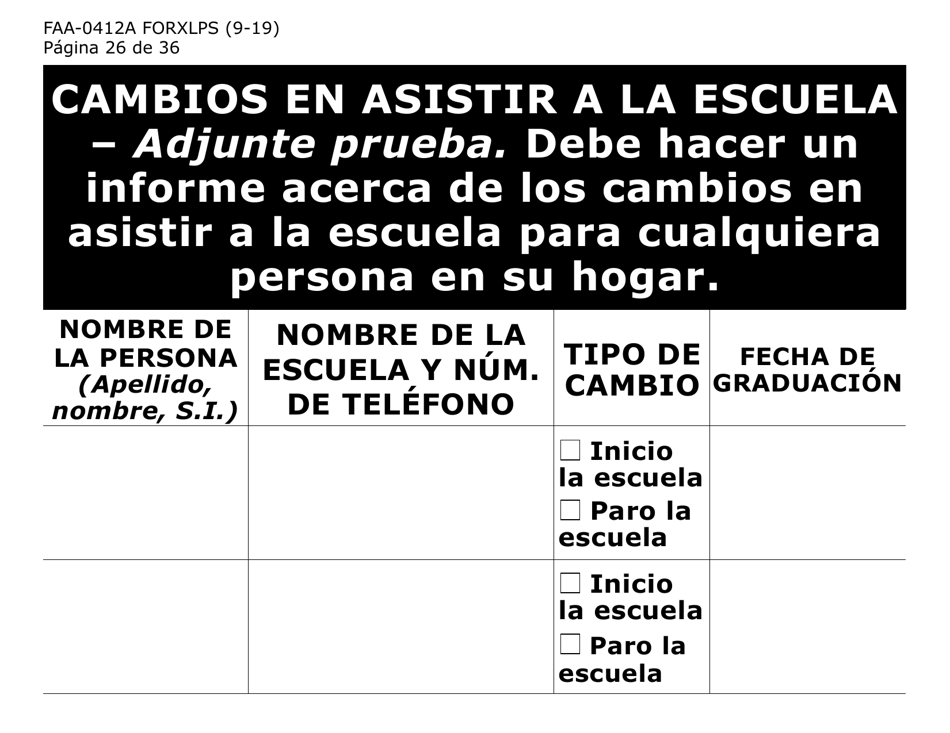Formulario FAA-0412A-XLPS informe De Cambios (Letra Extra Grande) - Arizona (Spanish), Page 26