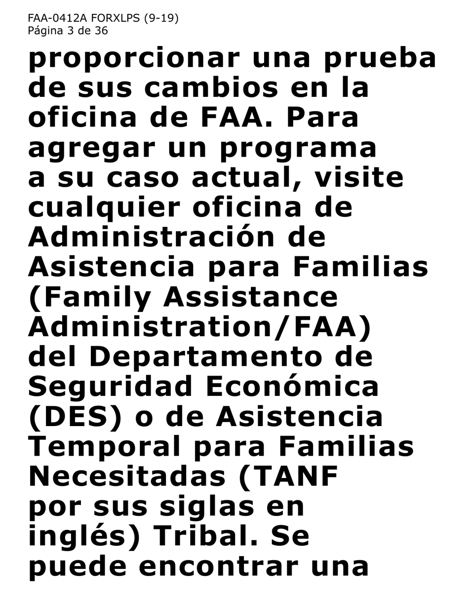 Formulario FAA-0412A-XLPS informe De Cambios (Letra Extra Grande) - Arizona (Spanish), Page 3