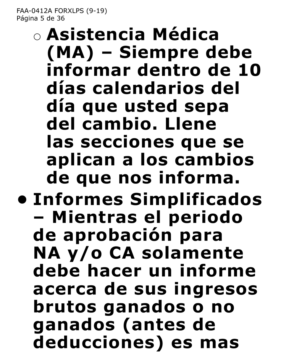 Formulario FAA-0412A-XLPS informe De Cambios (Letra Extra Grande) - Arizona (Spanish), Page 5
