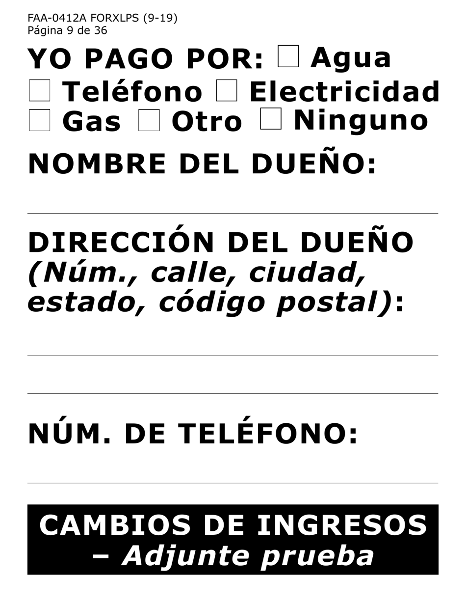 Formulario FAA-0412A-XLPS informe De Cambios (Letra Extra Grande) - Arizona (Spanish), Page 9