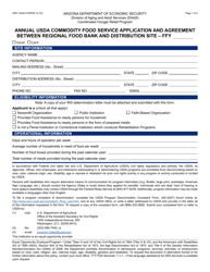 Form HRP-1040A Annual Usda Commodity Food Service Application and Agreement Between Regional Food Bank and Distribution Site - Arizona