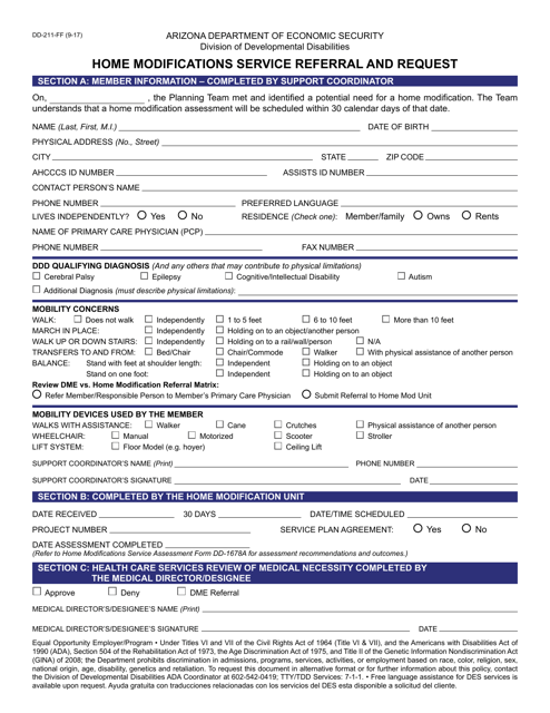 Form DD-211 Home Modifications Service Referral and Request - Arizona