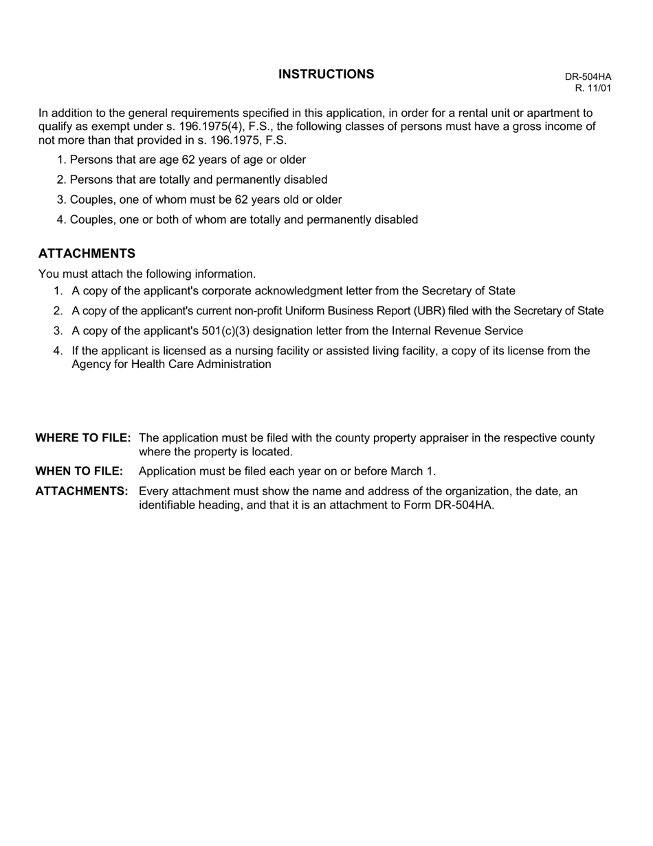 Form DR-504HA Ad Valorem Tax Exemption Application and Return Homes for the Aged - Florida, Page 2