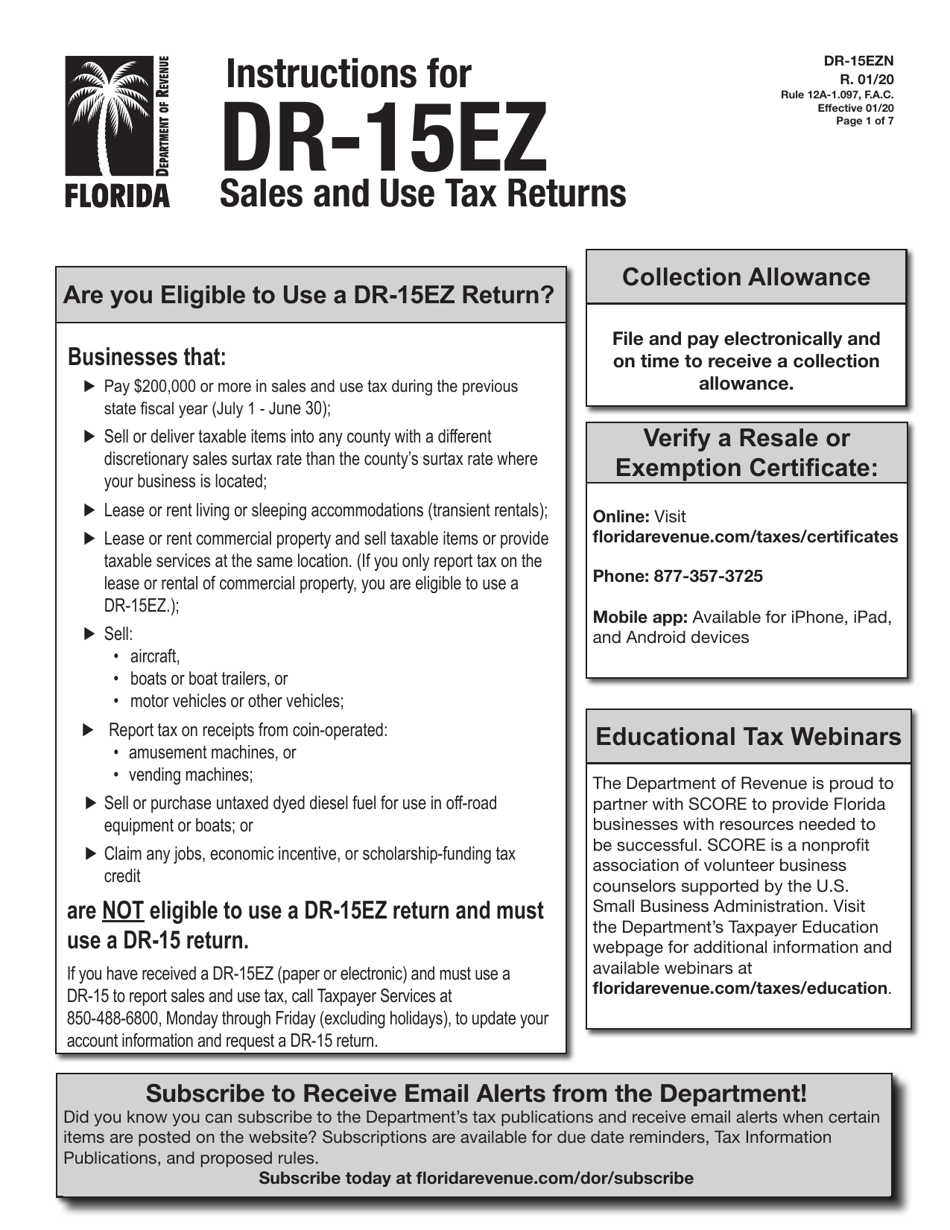 Instructions for Form DR-15EZ Sales and Use Tax Return - Florida, Page 1