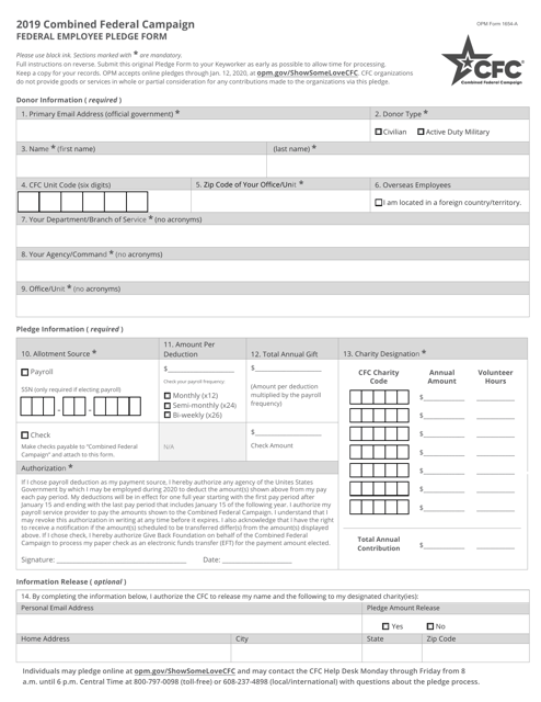 OPM Form 1654-A 2019 Printable Pdf