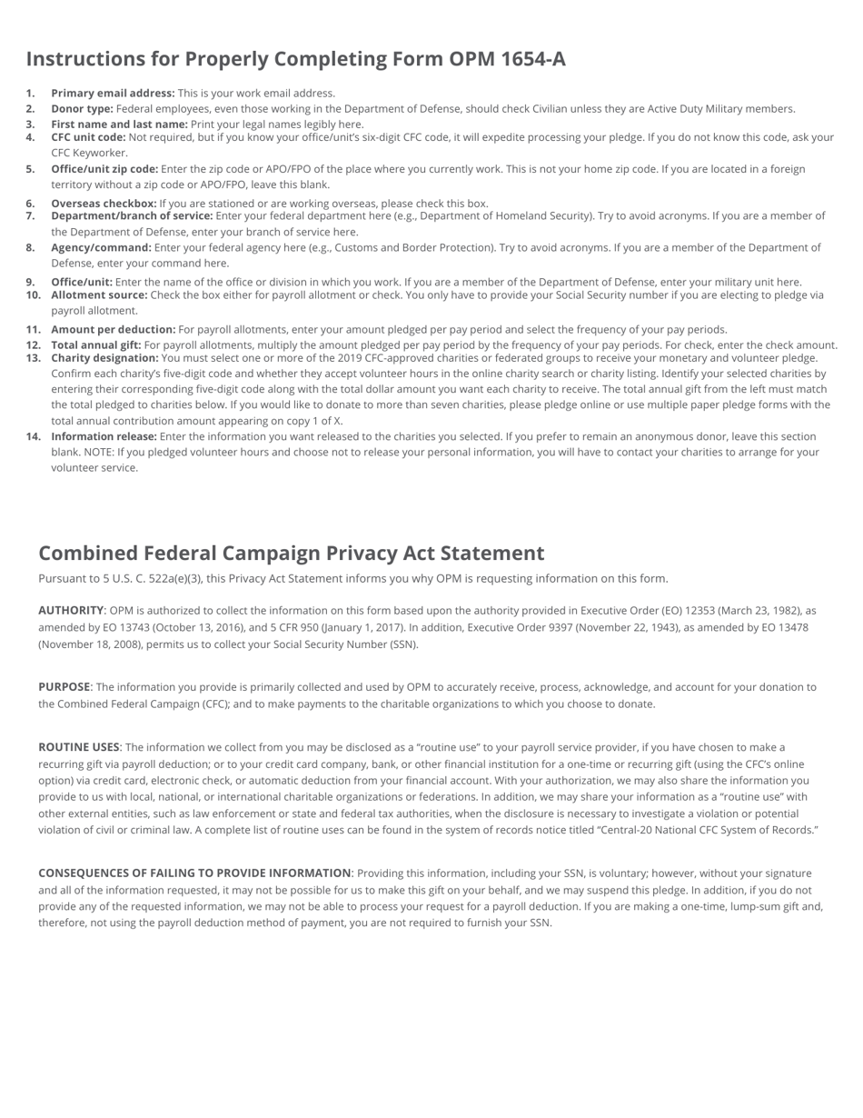 OPM Form 1654-A Combined Federal Campaign Federal Employee Pledge Form, Page 2