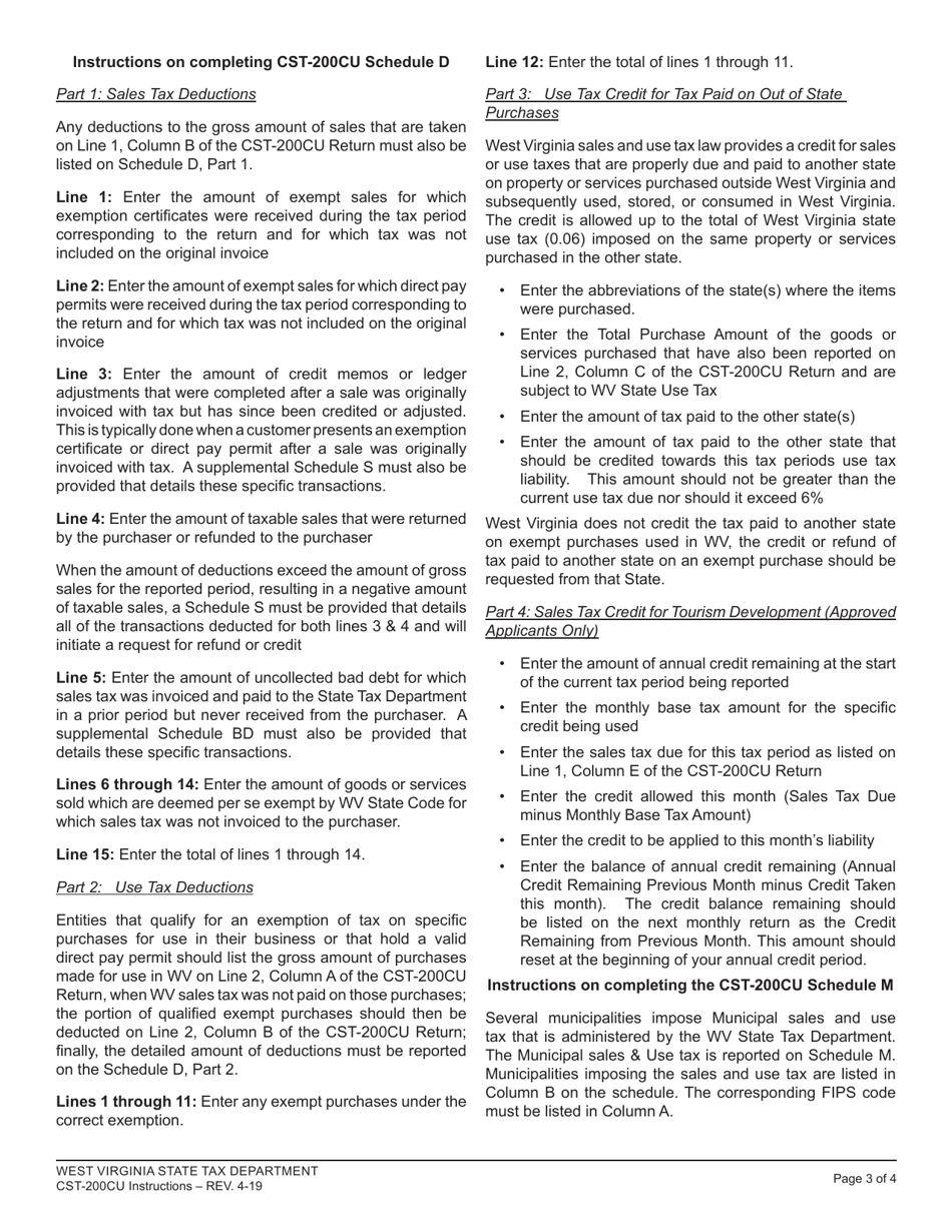 Instructions for Form CST-200CU West Virginia Sales and Use Tax Return - West Virginia, Page 3