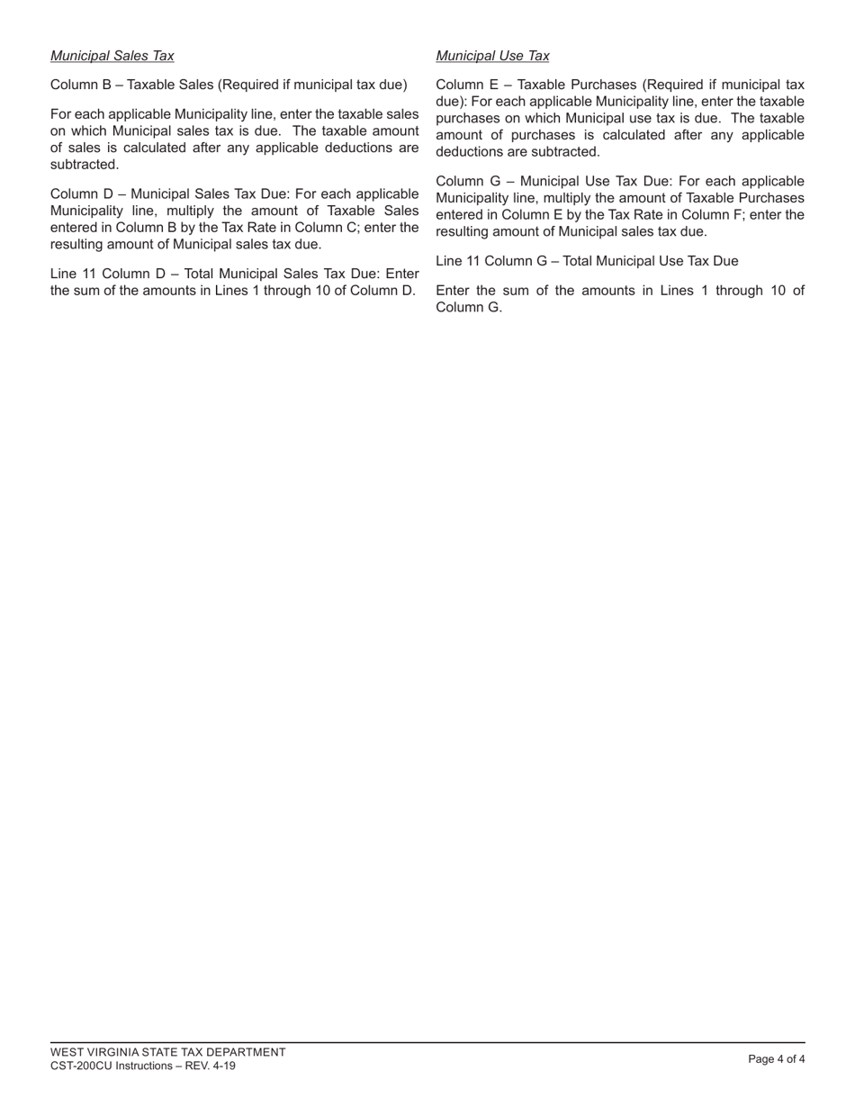 Instructions for Form CST-200CU West Virginia Sales and Use Tax Return - West Virginia, Page 4