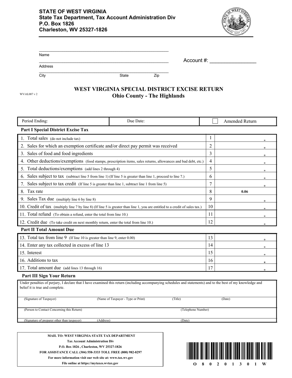 Form WV/RTL007 - Fill Out, Sign Online and Download Printable PDF, Ohio ...
