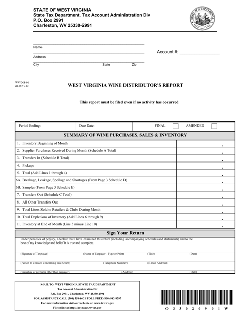 Form WV/DIS-01 West Virginia Wine Distributor's Report - West Virginia