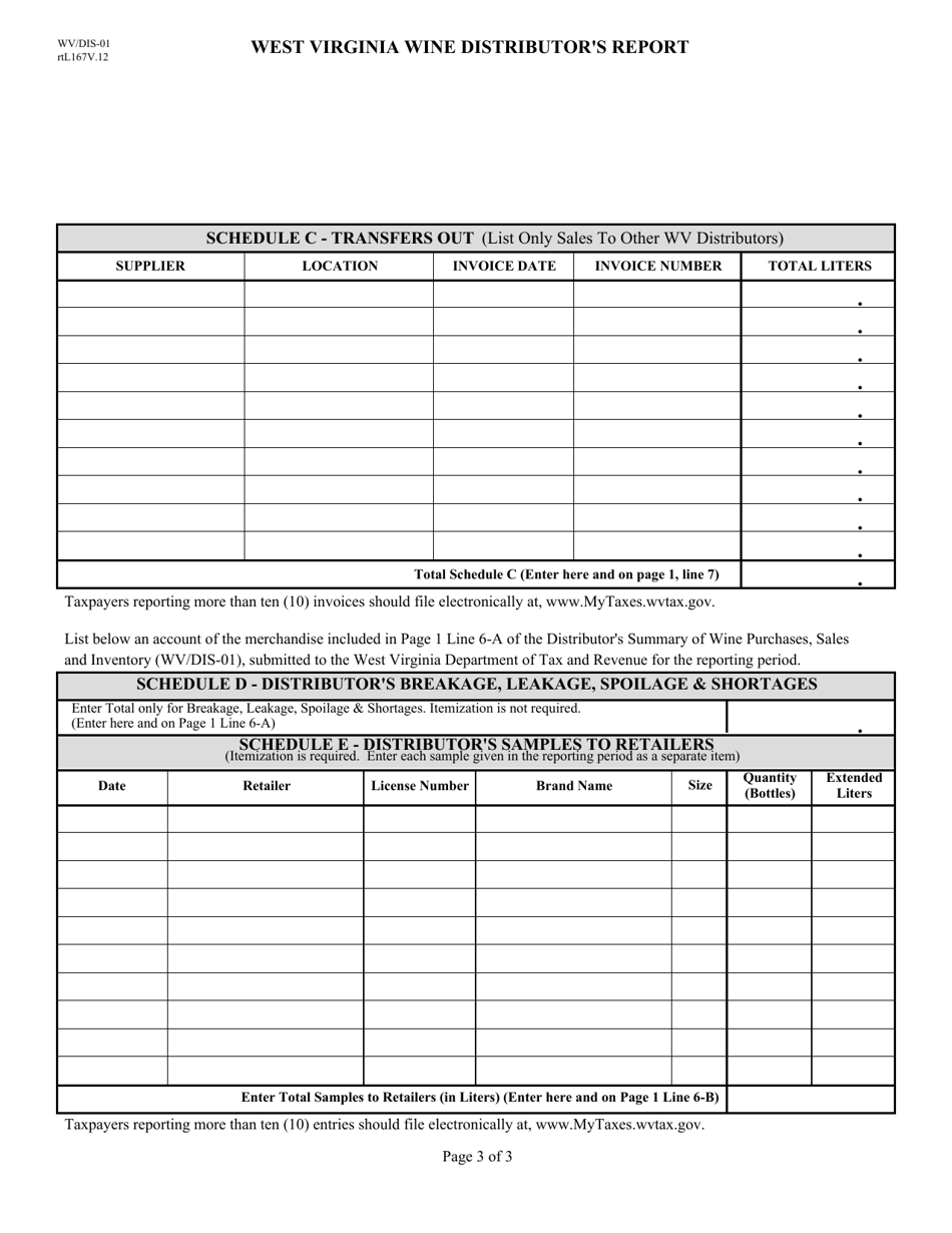 Form WV / DIS-01 West Virginia Wine Distributors Report - West Virginia, Page 3
