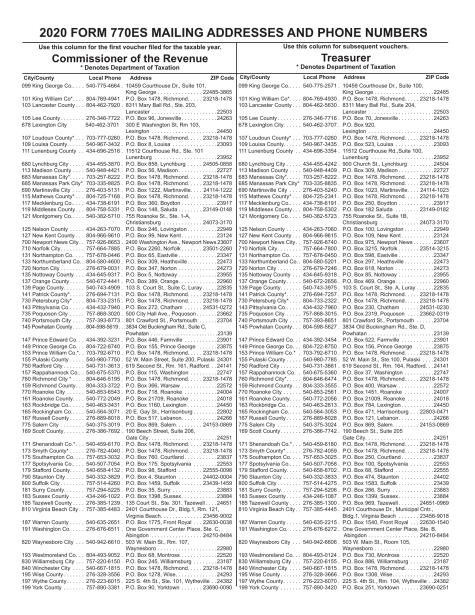 Instructions for Form 770ES Virginia Estimated Payment Vouchers for Estates, Trusts and Unified Nonresidents - Virginia, Page 8