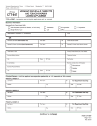 VT Form CTT-647 Vermont Wholesale Cigarette and Tobacco Dealer License Application - Vermont