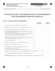 Document preview: Form 1040NR Schedule II Full Year Nonresident Tax Calculation - Rhode Island, 2019