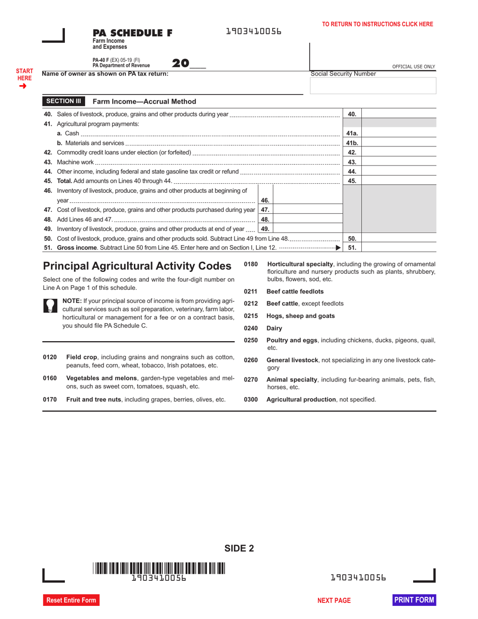 Form PA-40 Schedule F Farm Income and Expenses - Pennsylvania, Page 2