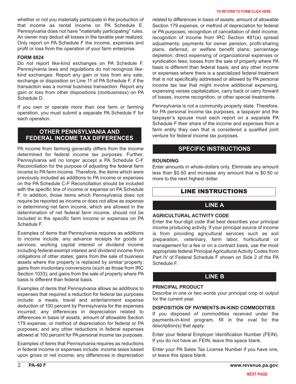 Form PA-40 Schedule F Farm Income and Expenses - Pennsylvania, Page 4
