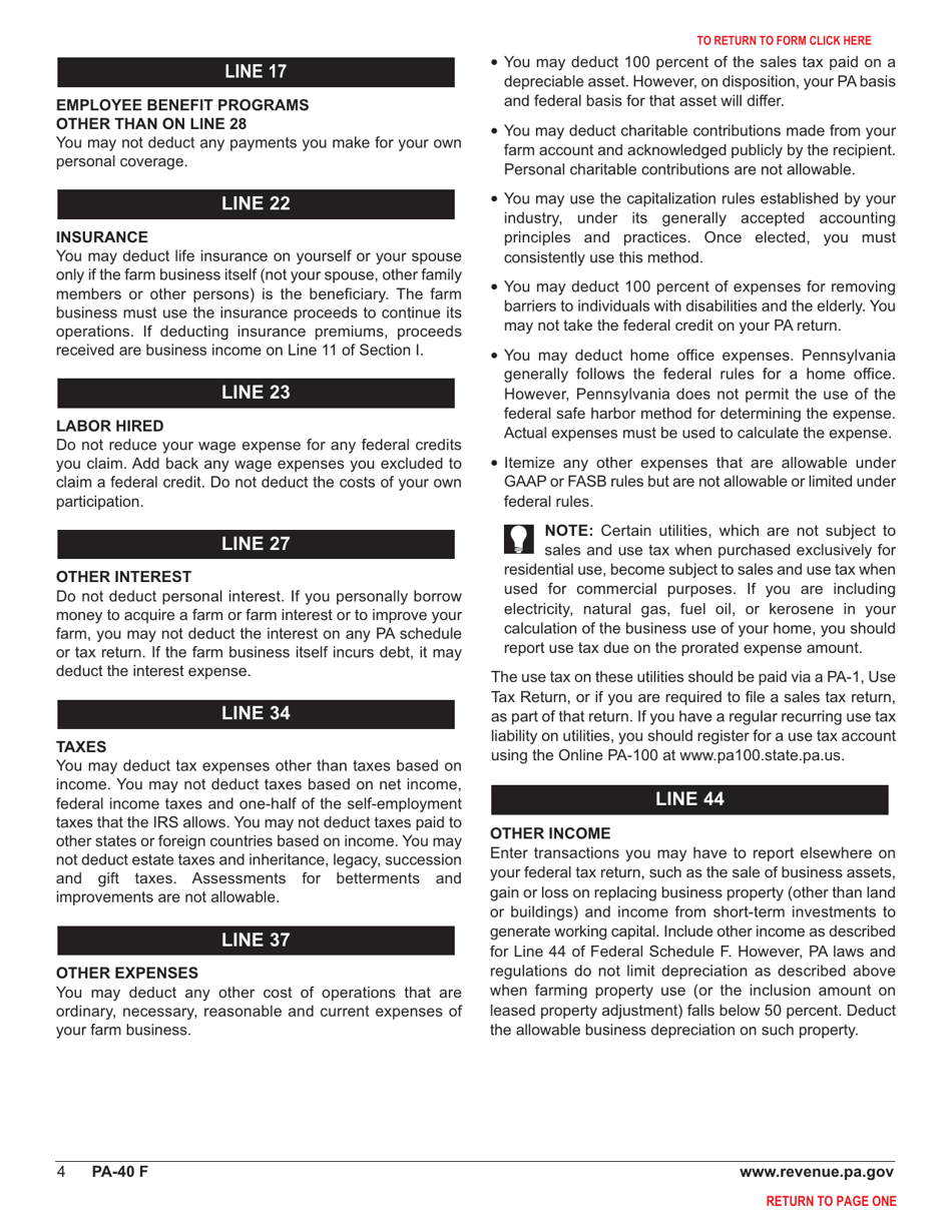 Form PA-40 Schedule F Farm Income and Expenses - Pennsylvania, Page 6